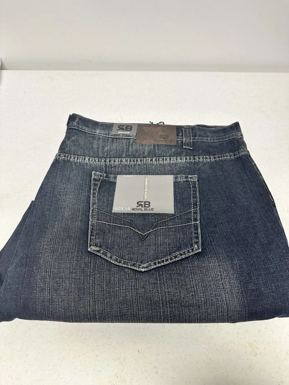 Royal Blue Brand Denim Jeans Men 60 x 34 Relaxed Big & Tall Blue Wash